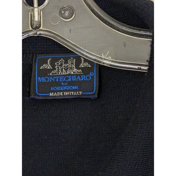 Montechiaro Italy Mens Large Merino Wool Blend Sweater Navy Blue Quarter Zip - Picture 5 of 5